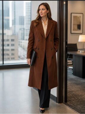 J.Crew Brown Double-Breasted Italian Wool Long Coat 10